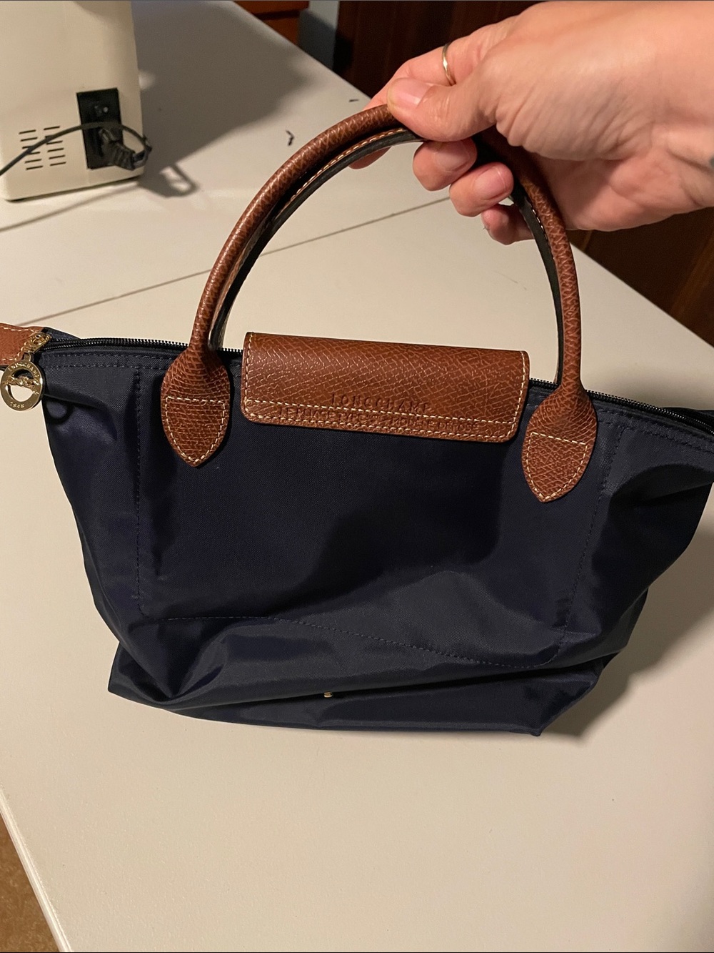 Longchamp lepilage Navy Nylon Tote with Brown Leather Trim - Picture 2 of 7